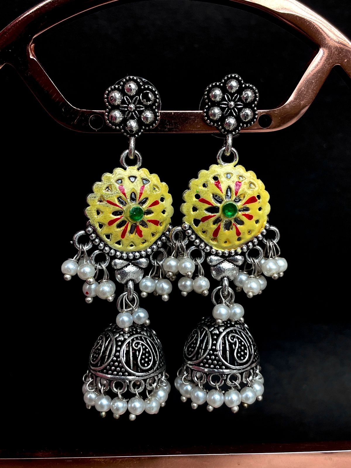 Hand Painted Oxidized Jhumka Earring