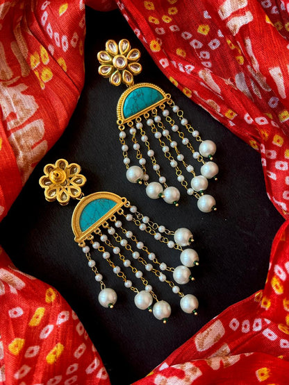 Monalisa Stone with Pearl Latkan Golden Earring