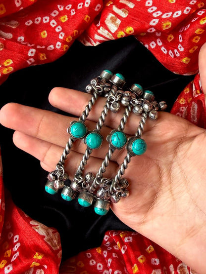 Oxidized Twisted Stone Bangles with Ghunghroo