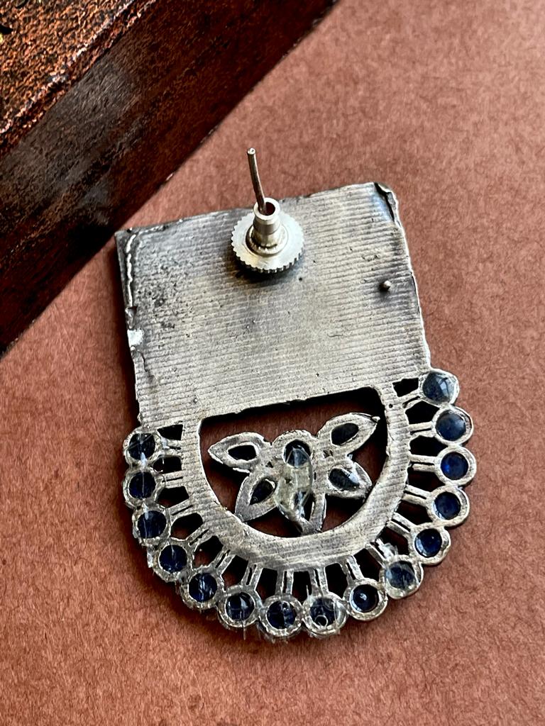 Oxidized Peacock rectangle Top with Stone work Half round Stud Earring