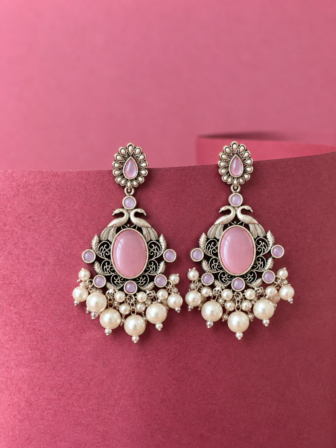 Ethnic Party wear Oxidized Drop earring with stone and beads