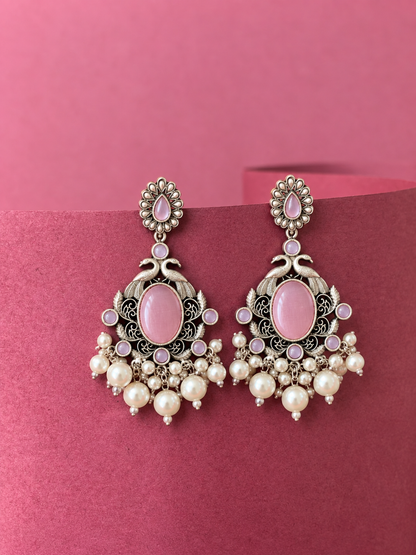 Ethnic Party wear Oxidized Drop earring with stone and beads