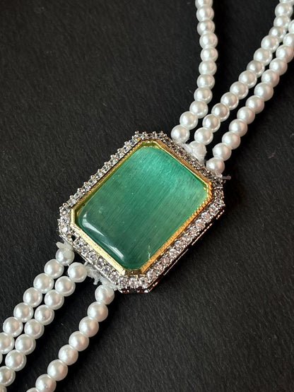 Monalisa with AD stone Pendant Beaded Mala Choker