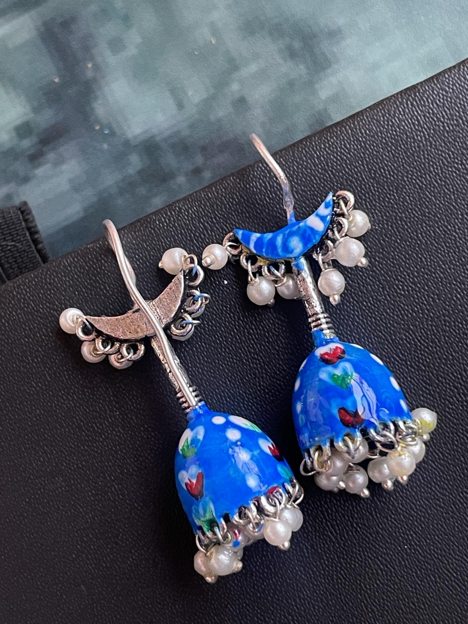 Hand Painted Chandbali with Jhumki Earring