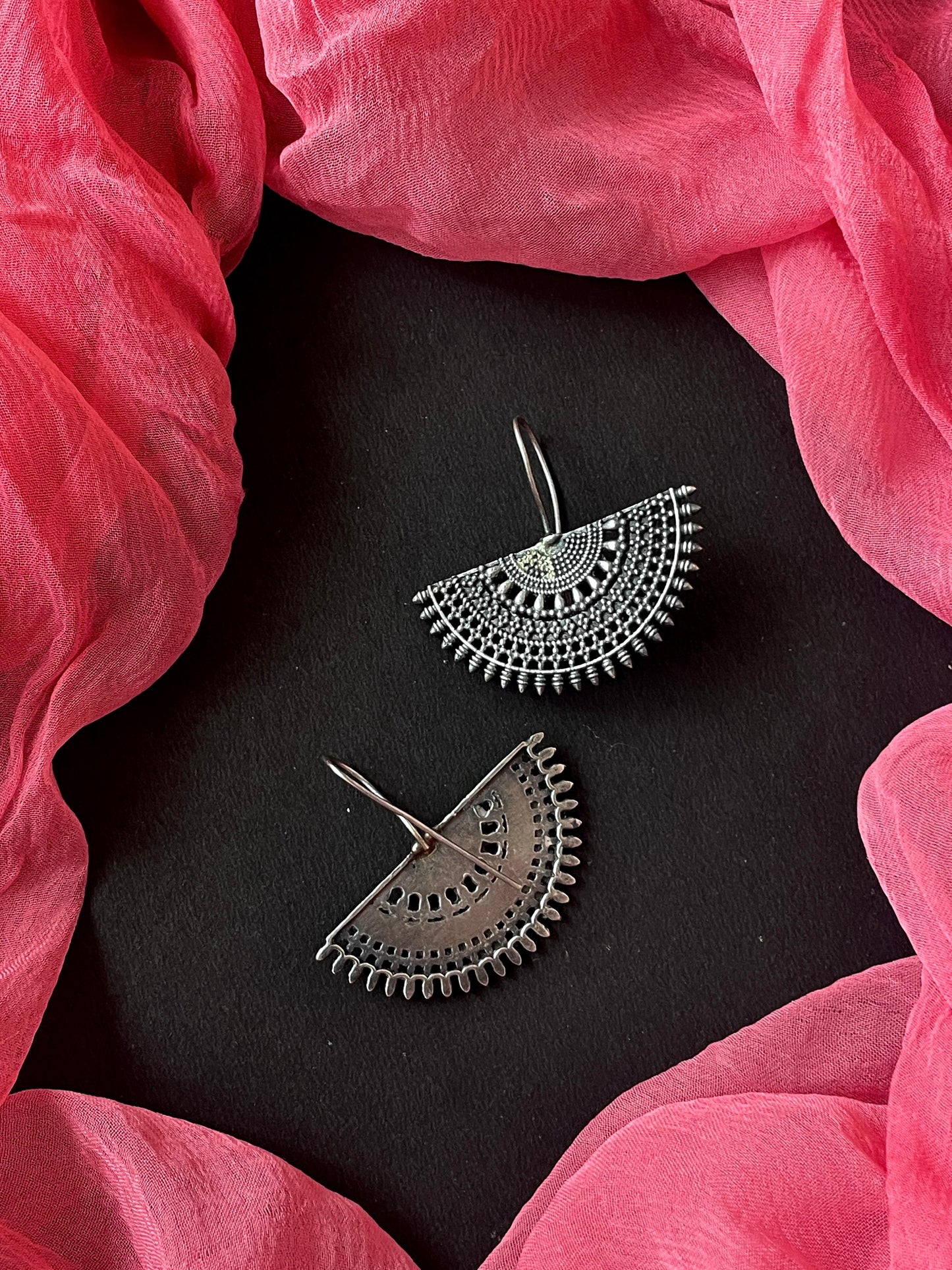 Oxidized Half Floral Earring