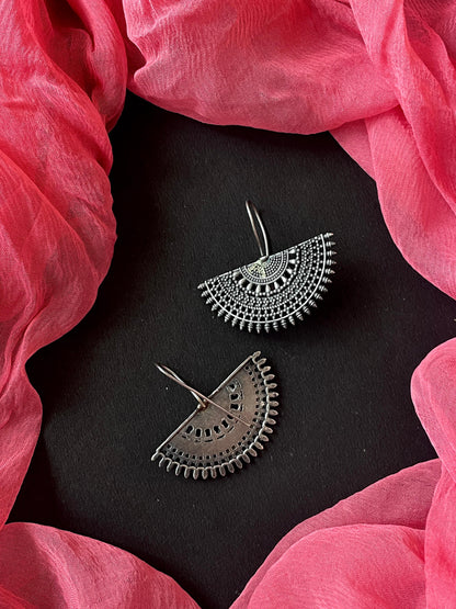 Oxidized Half Floral Earring
