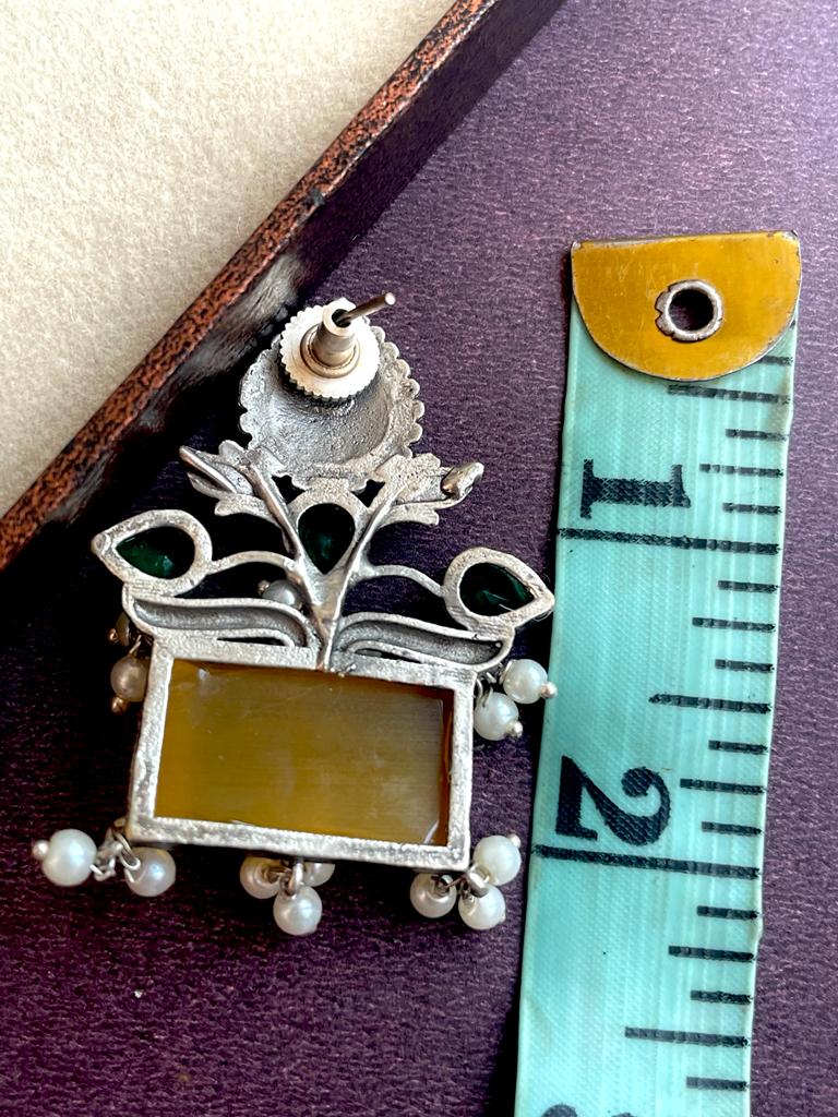 Silver Replica Rectangular Monalisa Stone Stud Earring