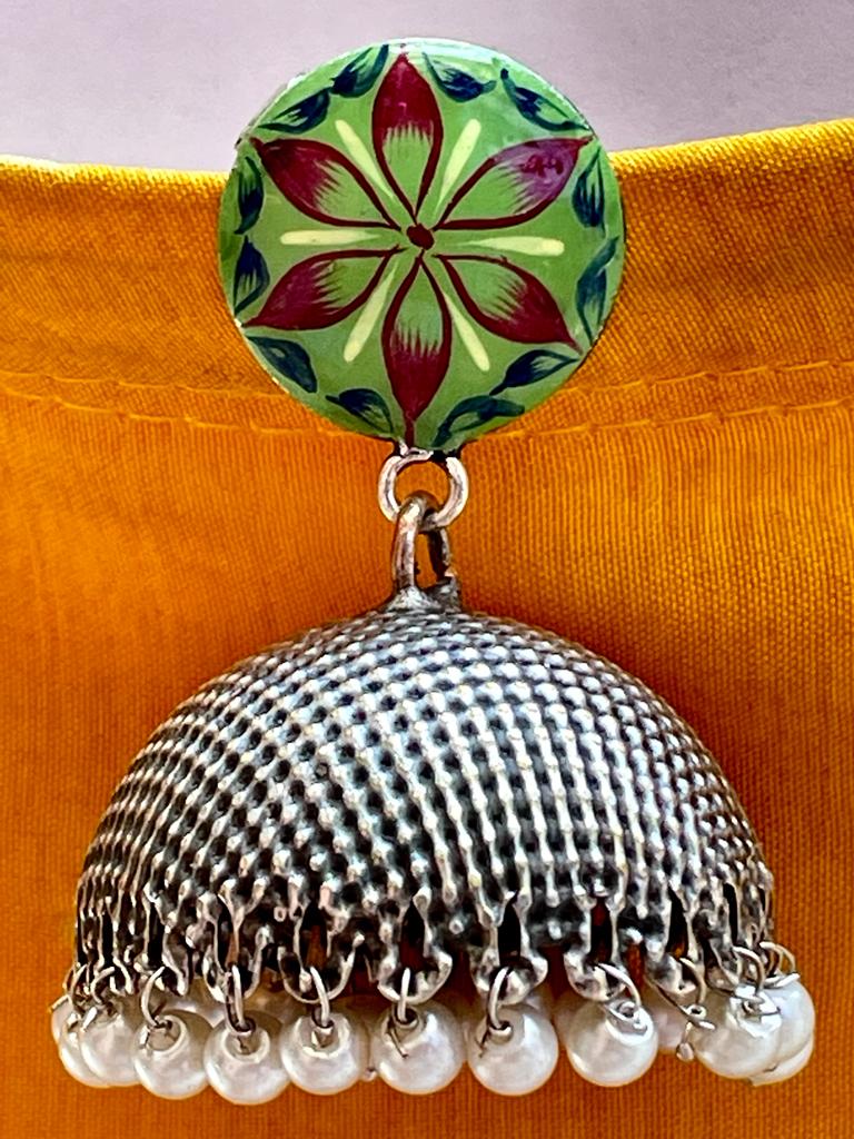 Hand Painted Top with Oxidized Jhumka Earring