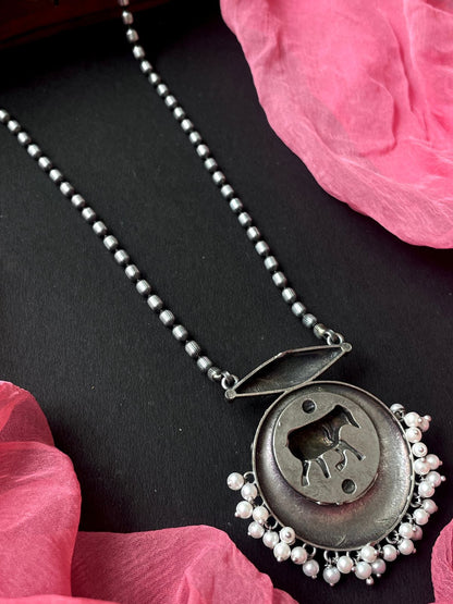 Oxidized Black Polish Pendant Chain Necklace