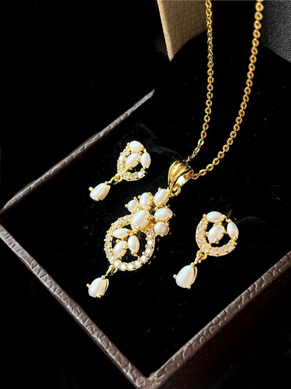 AD stone with Pearl Pendant Necklave with Earring set