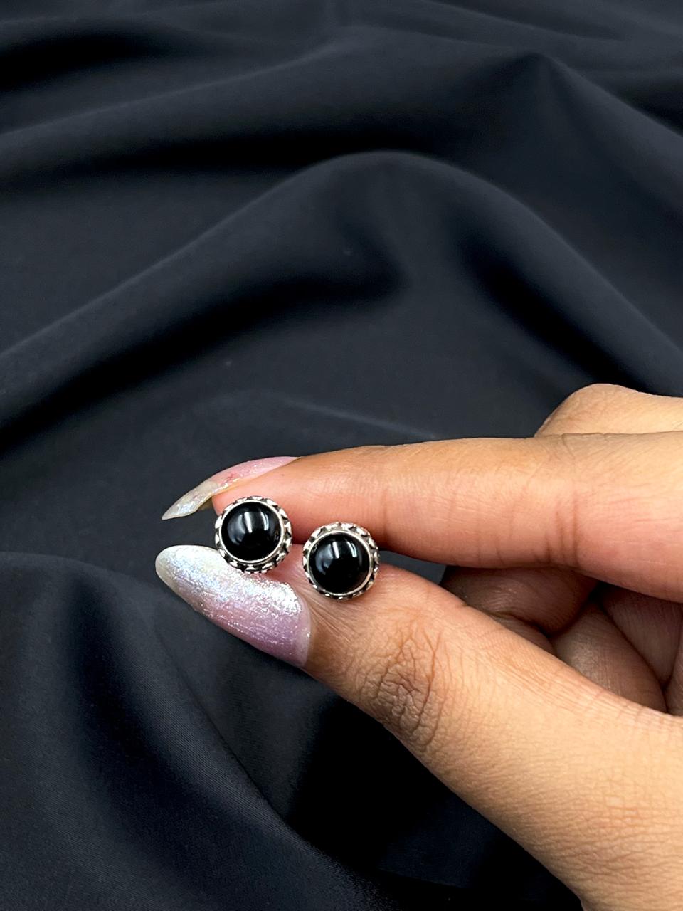 Semi Precious Stone 92.5 Silver Round Stud Earring