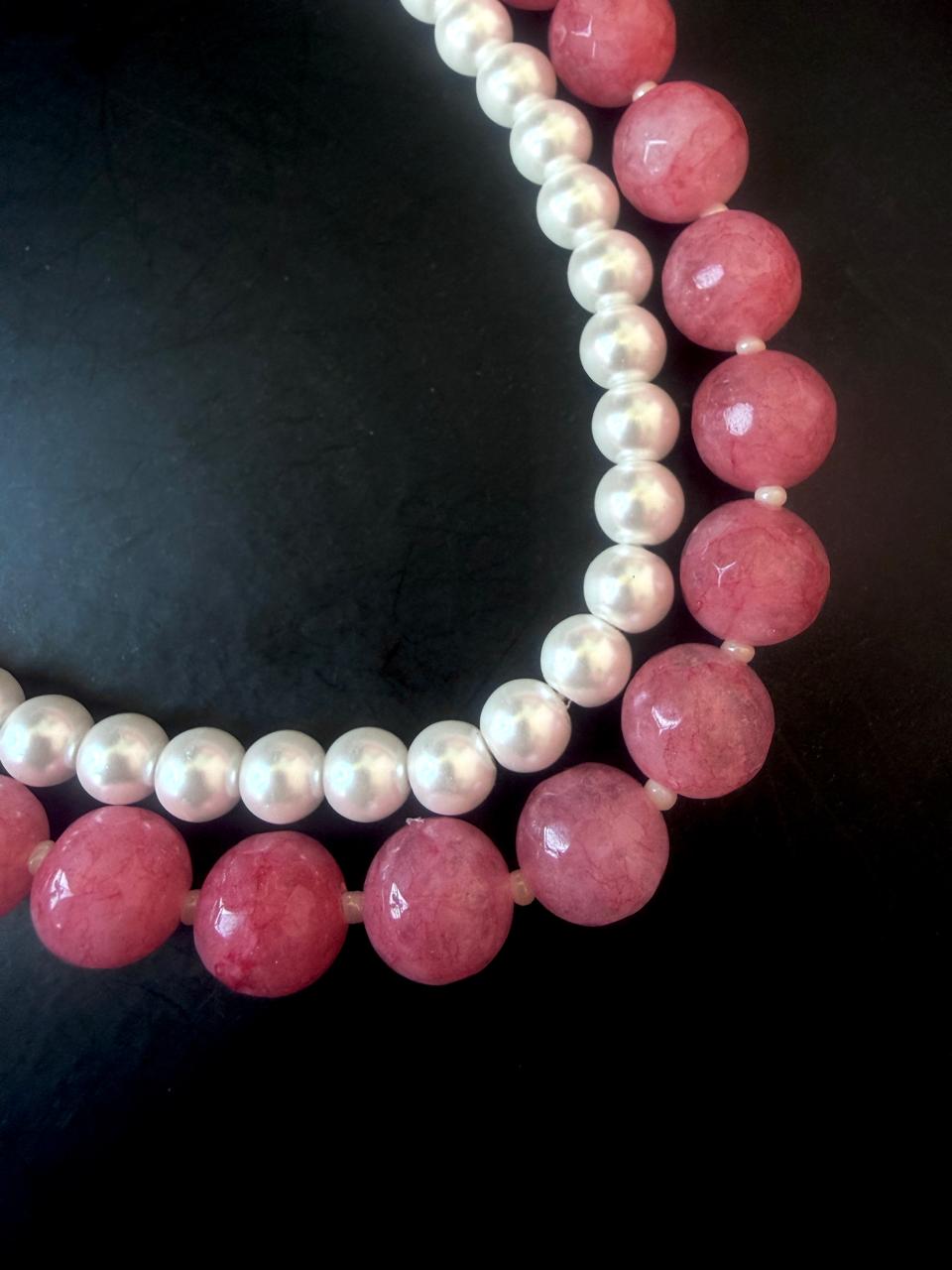 Stone Beads and Shell Pearl Double Layered Mala