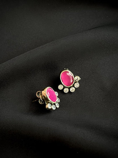 Oval Shape Stud 92.5 Silver Earring with AD stone