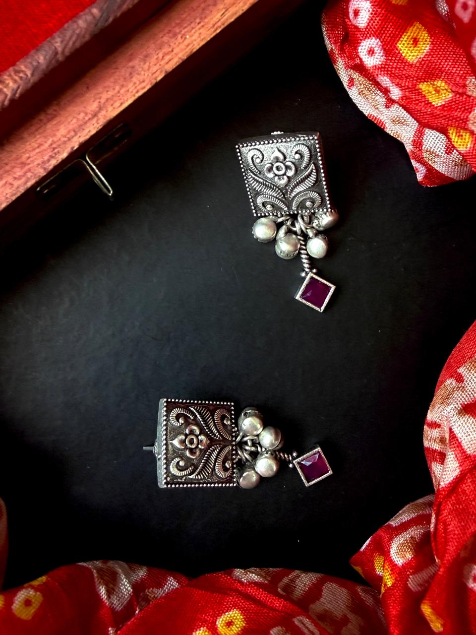 Oxidized Silver Replica Earring