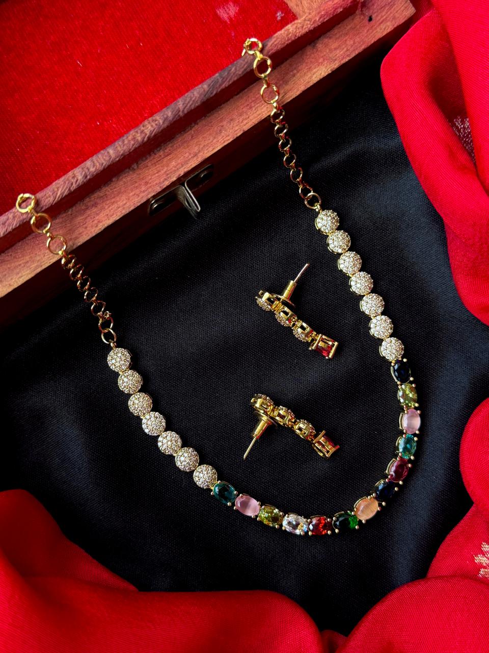 AD Stone Trendy Golden Choker with Earring Set
