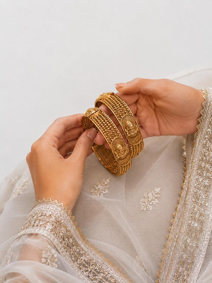 Matt Gold Finish Temple Bangles (set of 2 Bangles)