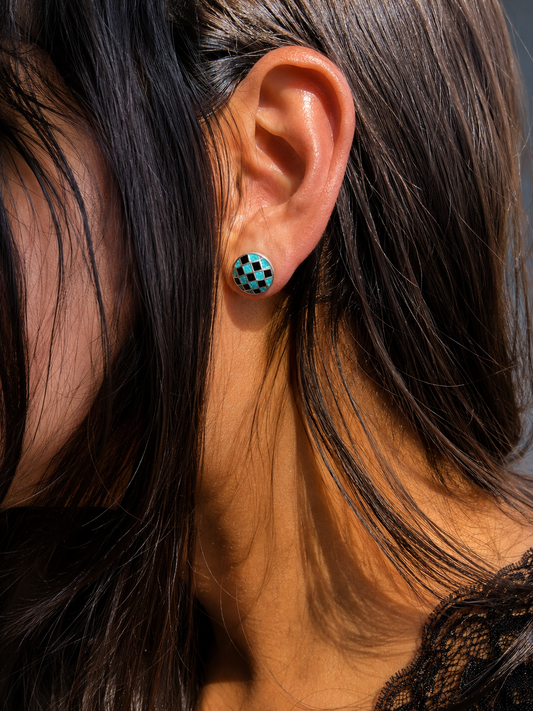 Meenakari Geometrical 92.5 Silver Stud Earring