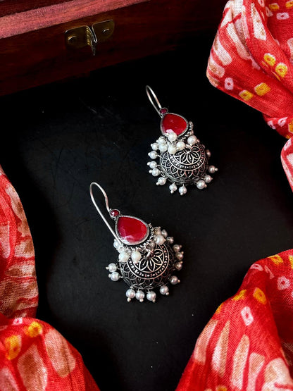 Monalisa Stone top with black polish jhumki Earring