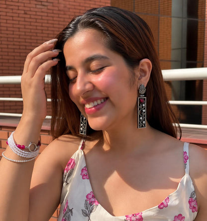 Oxidized Floral Geometrical Earring