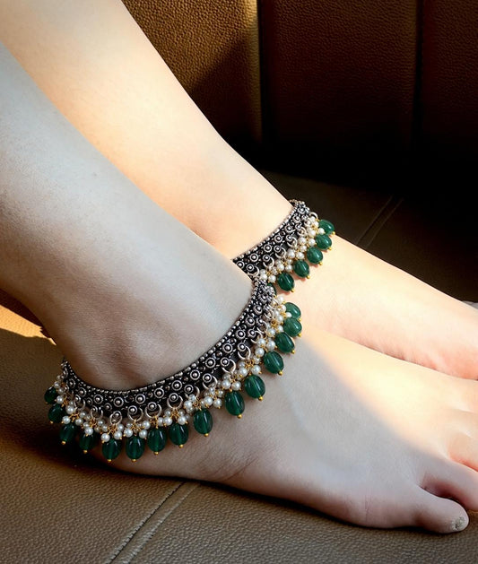 Oxidized Stone Beaded Partywear Anklet