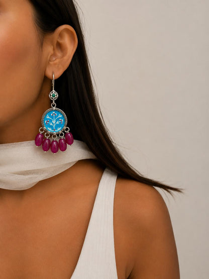 Hand Painted Beaded Oxidized Earring