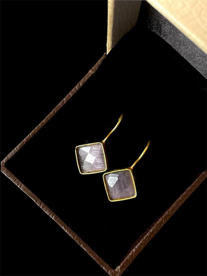 Cut Stone Square Golden Stud Earring