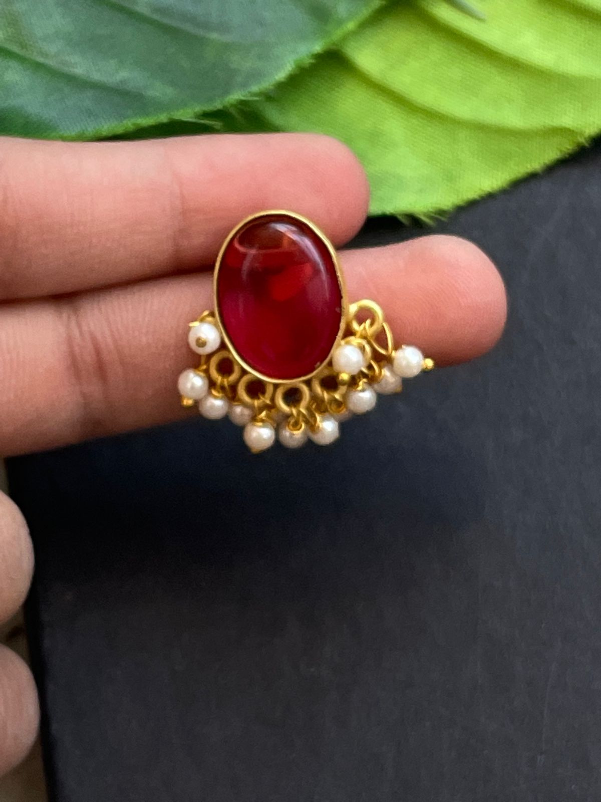 Single Stone Beautiful Monalisa Stone Stud Earring with beads