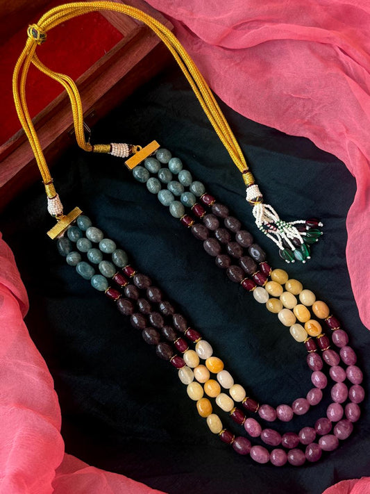 Glass Beads Multi Colour Three Layered Mala