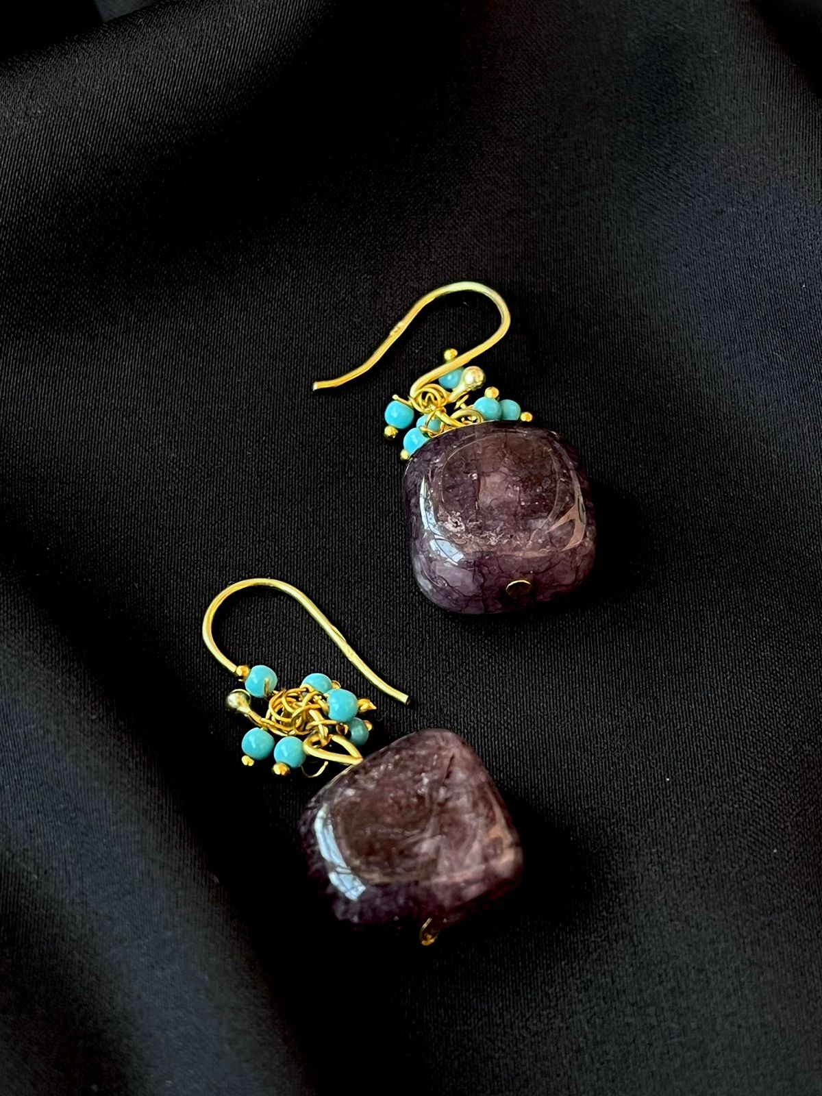 Stone Beads Gold Plated 92.5 Silver Earring