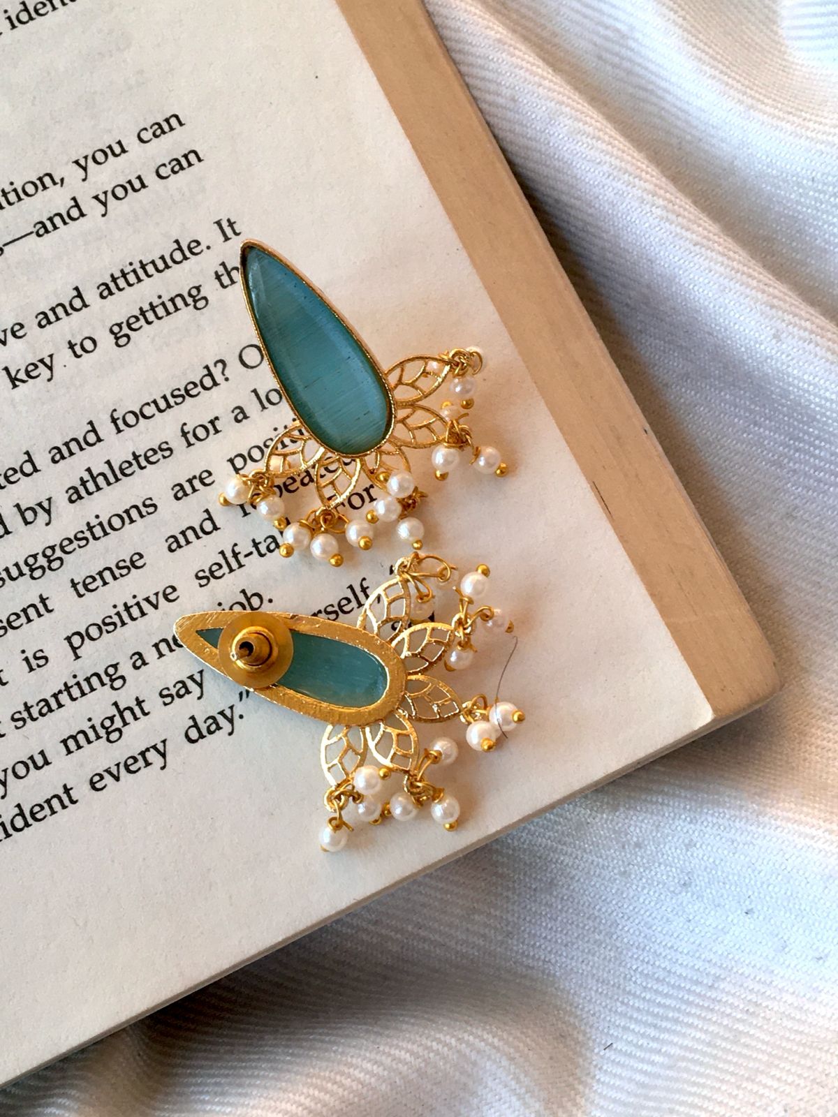 Monalisa Stone Beaded Golden Earring