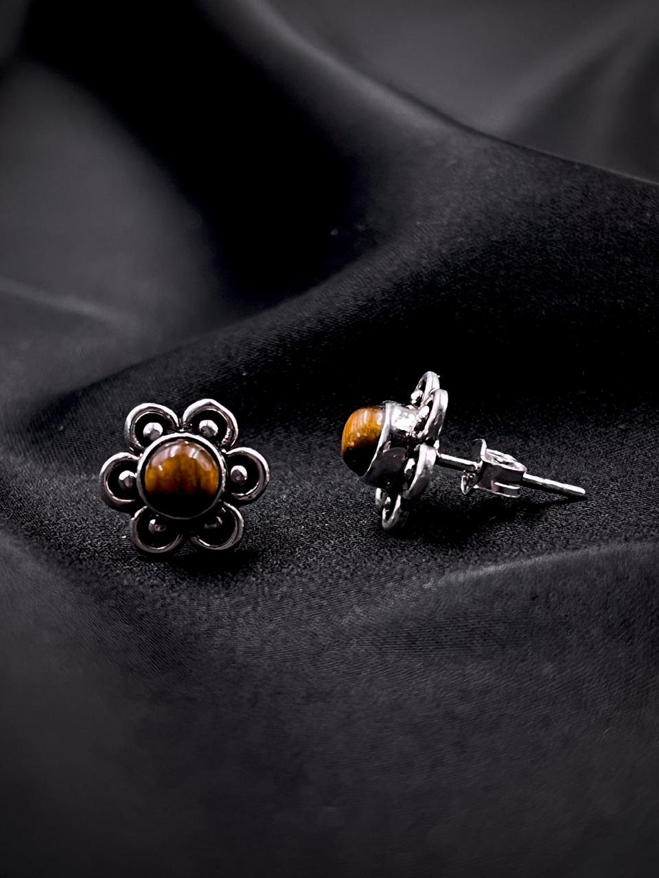 Semi Precious Stone 92.5 Silver Floral Stud Earring