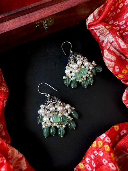 Stone Beaded Oxidized Ethnic Earring