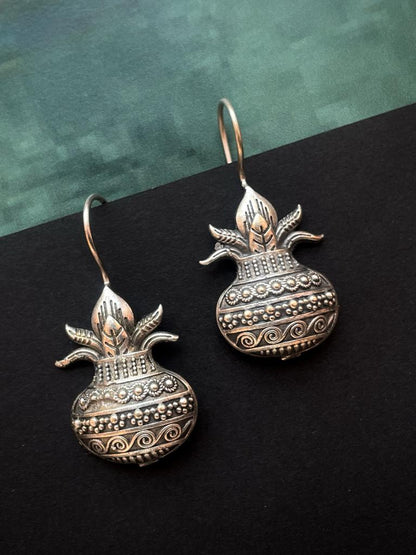 Oxidized Silver Kalash Design Drop Earring