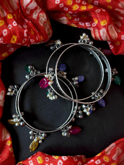 Oxidized Ghunghroo Bangles tih Stones Beads