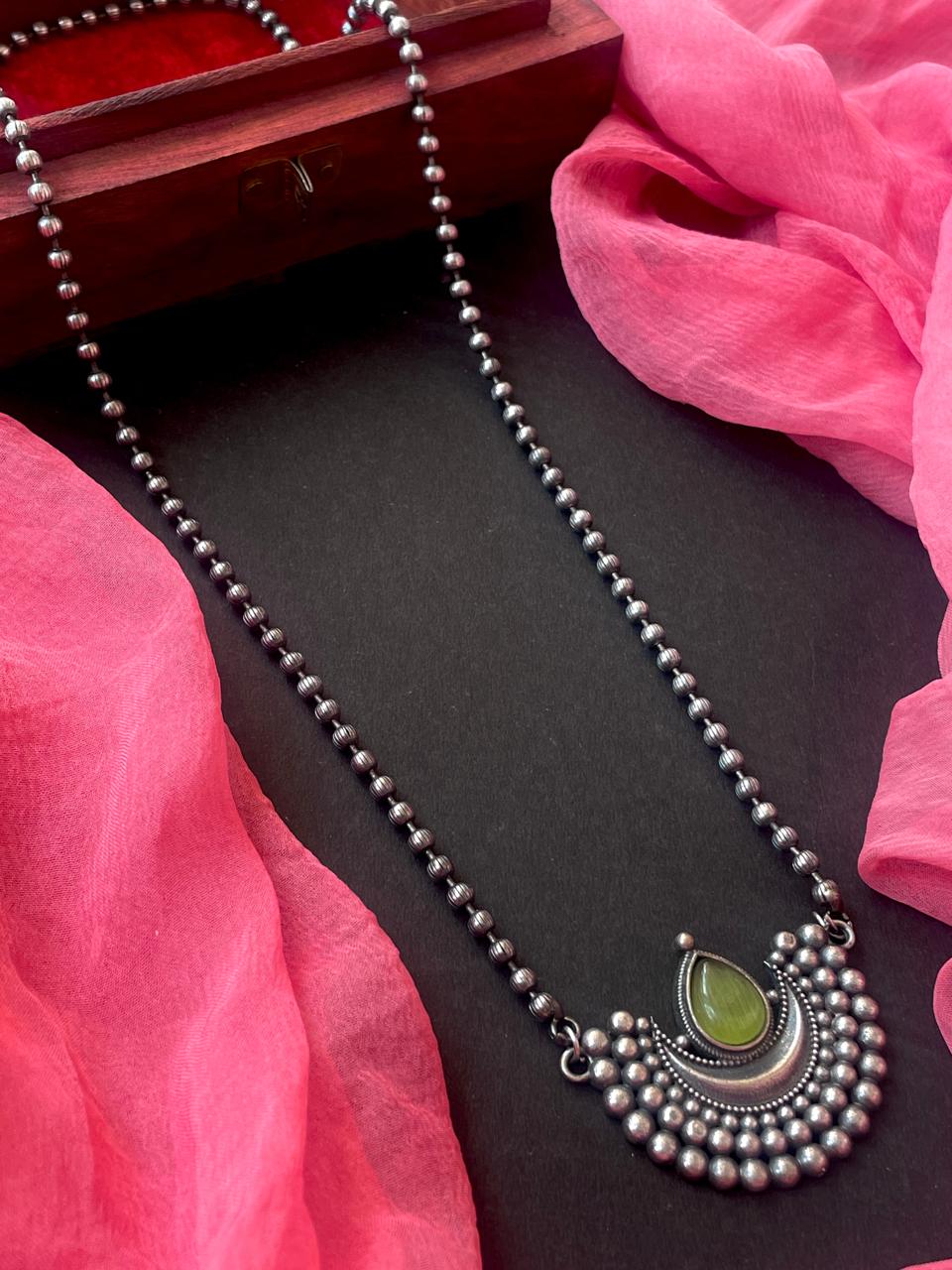 Monalisa Stone Moon shape Pendant Chain Necklace