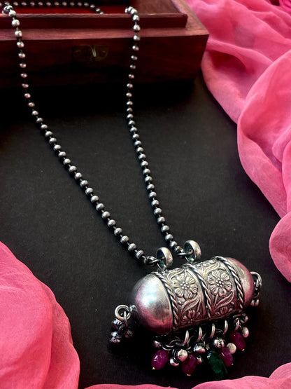 Oxidized Ethnic Pendant Chain Necklace