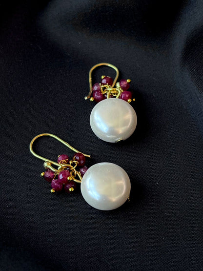 Semi Precious Pearl and Cheed 92.5 Silver with Gold Plating Earring