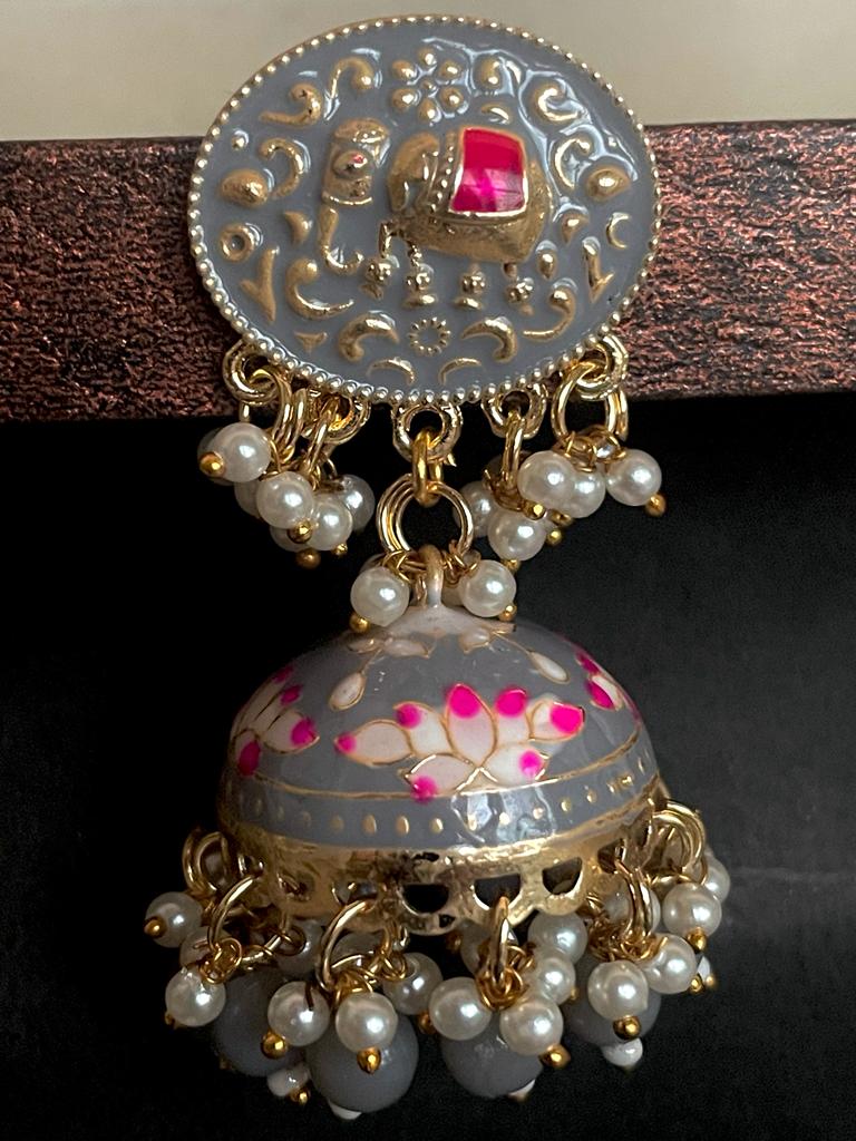 Elephant Top Meenakari Jhumka Earring