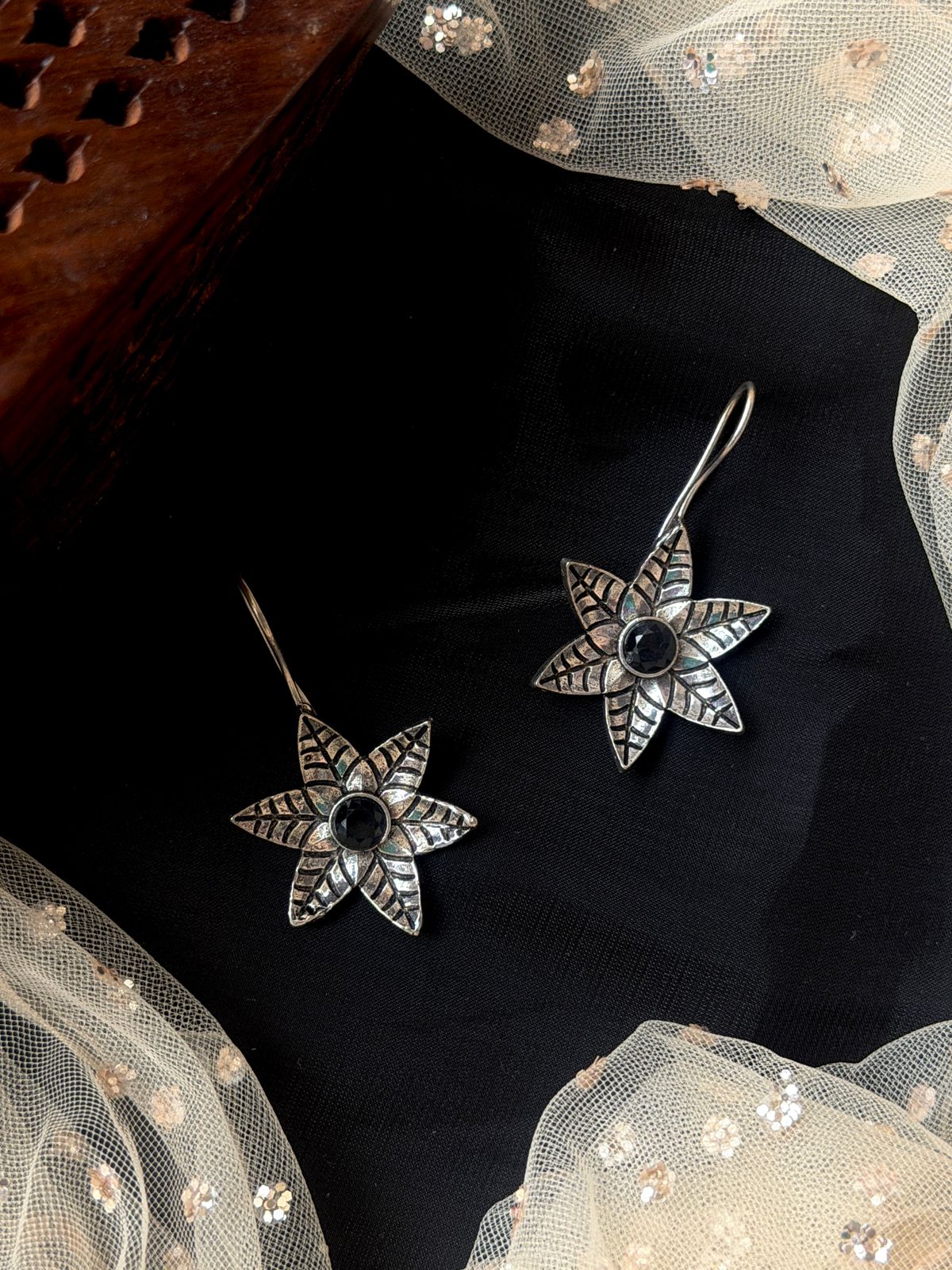 Oxidized Floral Earring