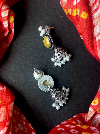 Monalisa Stone Oxidized Jhumki Earring