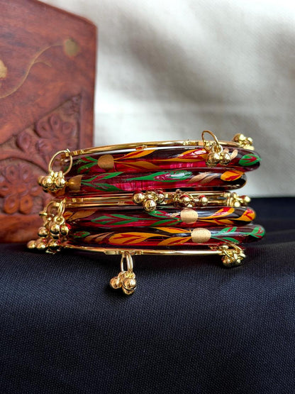 Glass Bangles with Metal Bangles set