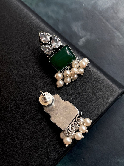 Three Monalisa Stone with One Reactangular Monalisa Stone Beaded Stud Earring