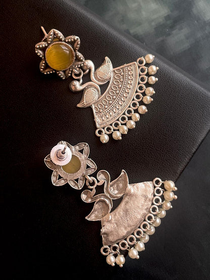 Brass Oxidized Peacock Chandbali Earring with stone