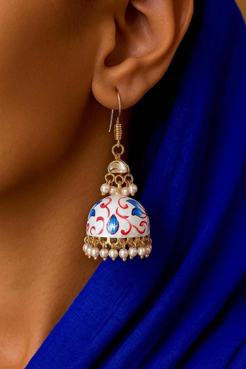 Meenakai Hand Painted Jhumka with Pachi Kundan Earring