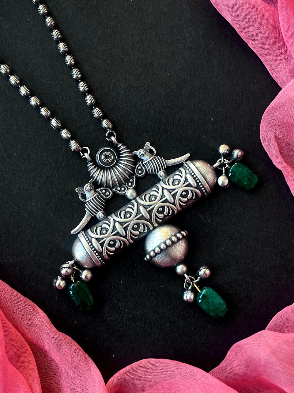 Peacock Pendant Oxidized Chain Necklace