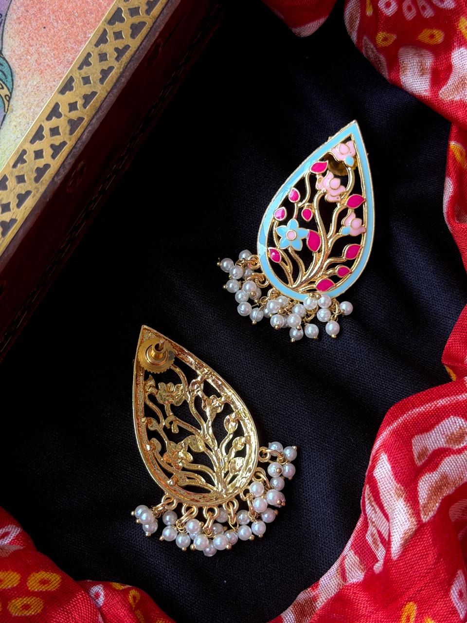 Meenakari Floral Beaded Long Stud Earring