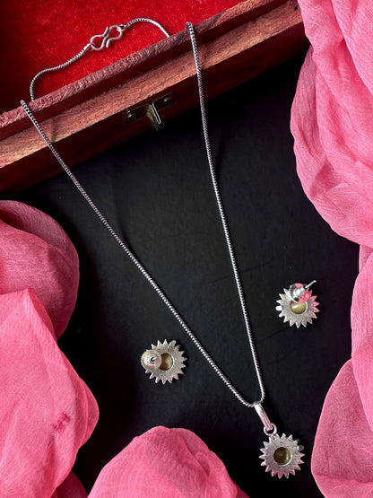 Monalisa Stone Oxidize Pendant Chain Necklace with Earring set