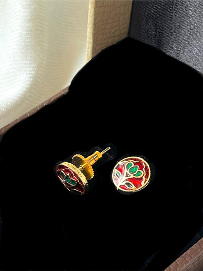 Meenakari Floral Print Small Stud Earring