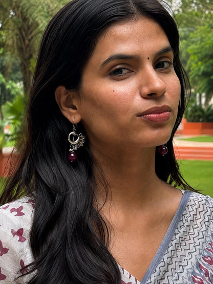 Stone Beaded Silver Replica Peacock Earring