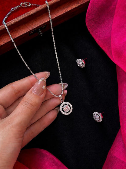 AD stone Pendant Chain Necklace with Earring set